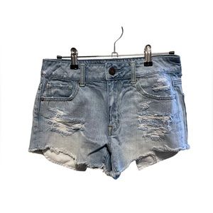 American Eagle High Waisted Distressed Light Wash Jean Shorts - Size 2